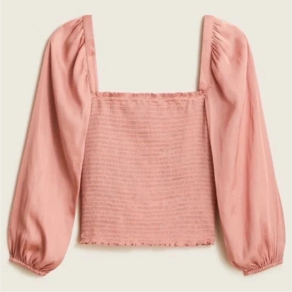 NWT J Crew Squareneck Smocked Featherweight Satin Crop Top Size S